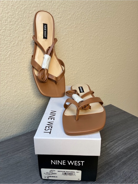 Nine West Shoes - New Nine West Brown Tan Lace-up Square-Toe Slide Sandals, size 7